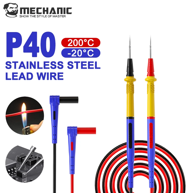 【MECHANIC】 Multimeter Pen  P40 1000V 20A For Digital Multimeter Test Rod Soft Anti-scalding Silicone Wire Extra Tip Test Pen