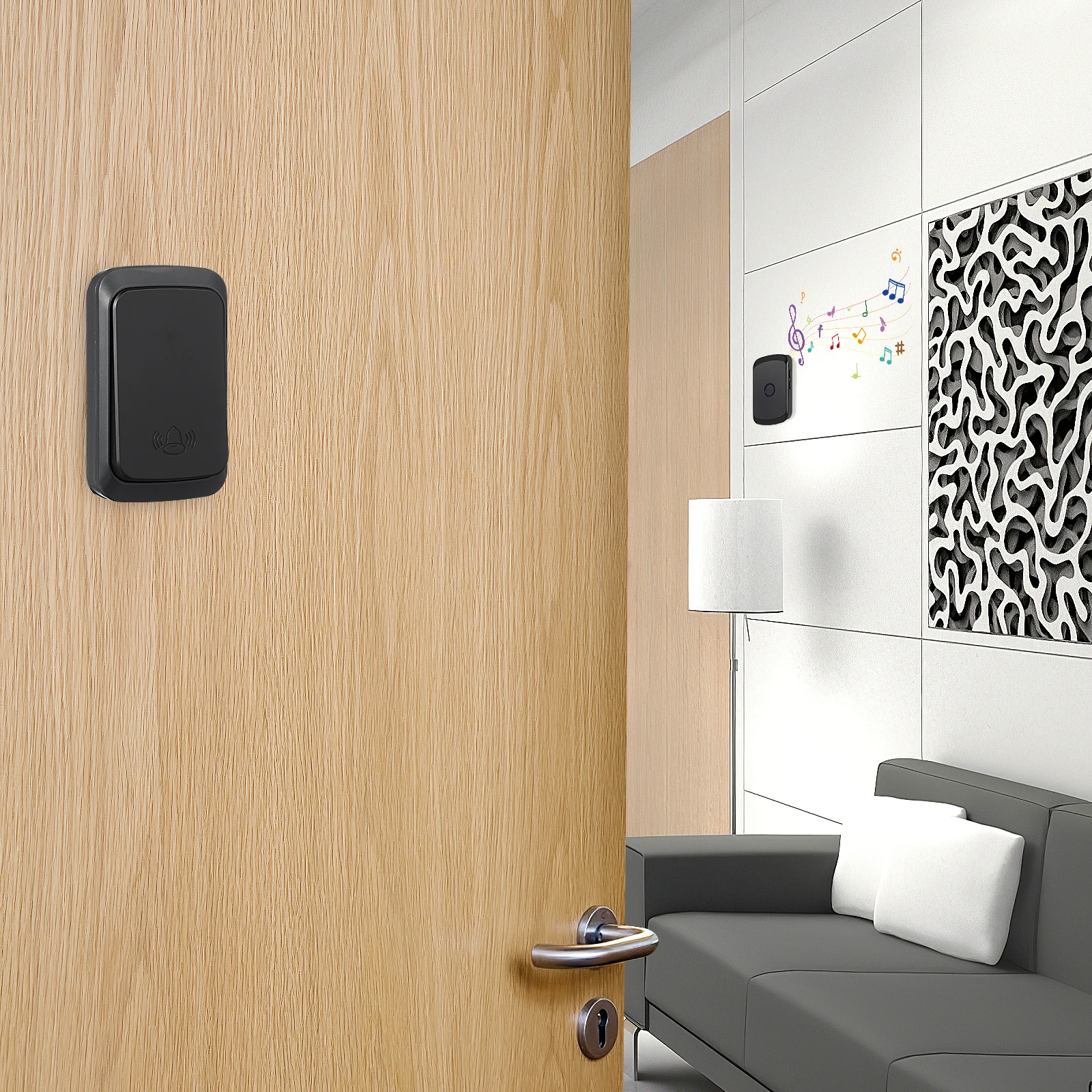 

1Pcs Wireless Doorbell Self Powered Black Long Range Adjustable Volume Music Ringtones For Home Classrooms