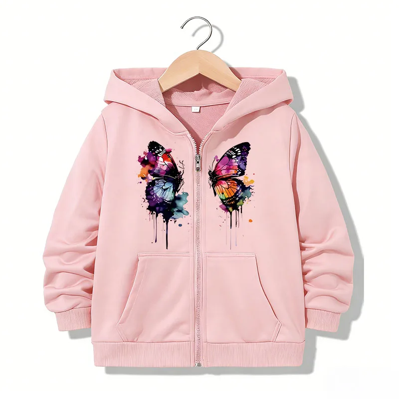 Children Clothing Zipper Hoodie Funny Casual Butterfly Letter Hoodies Jackets Boys Girls Y2k Zip Up Sweatshirt Hoodies