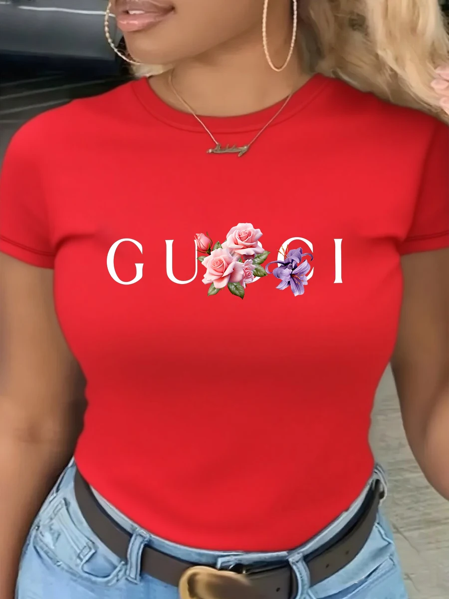 تي شيرت نسائي قطن 100% عالي الجودة مطبوع عليه حروف يومية بلوزة علوية صيفية كلاسيكية بأكمام قصيرة للسيدات #5