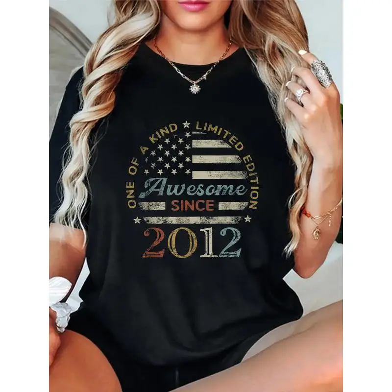 

Awesome Since 2012 T-shirt, Vintage 2012 Birthday Gift Tee, Retro Limited Edition American Flag Shirt