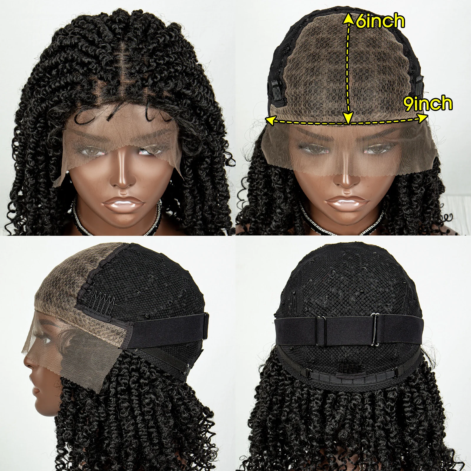 Perruque Lace Front Wig synthétique tressée, perruque courte, nœuds, avec Baby Hair, pour femmes noires