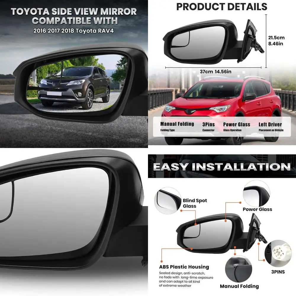 

Левое зеркало со стороны водителя, совместимое с Toyota RAV4 2016 2017 2018, дверные зеркала, электрическое стекло, ручное складное, без подогрева