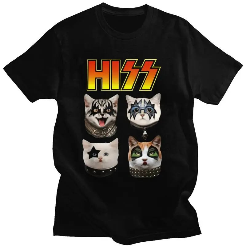 Пользовательские хэви-метал рок-музыкальная группа Kiss Cat футболки для мужчин футболки с короткими рукавами свободные футболки из чистого хлопка идея подарка