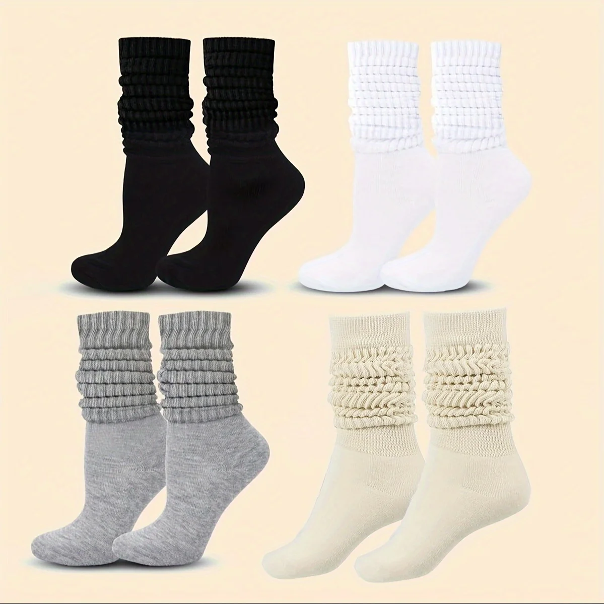 

Женские мягкие носки средней длины 6/3/1 с эластичными ребристыми карманами, однотонные (черный/белый/серый/метр), подходящие для занятий спортом и повседневного использования.