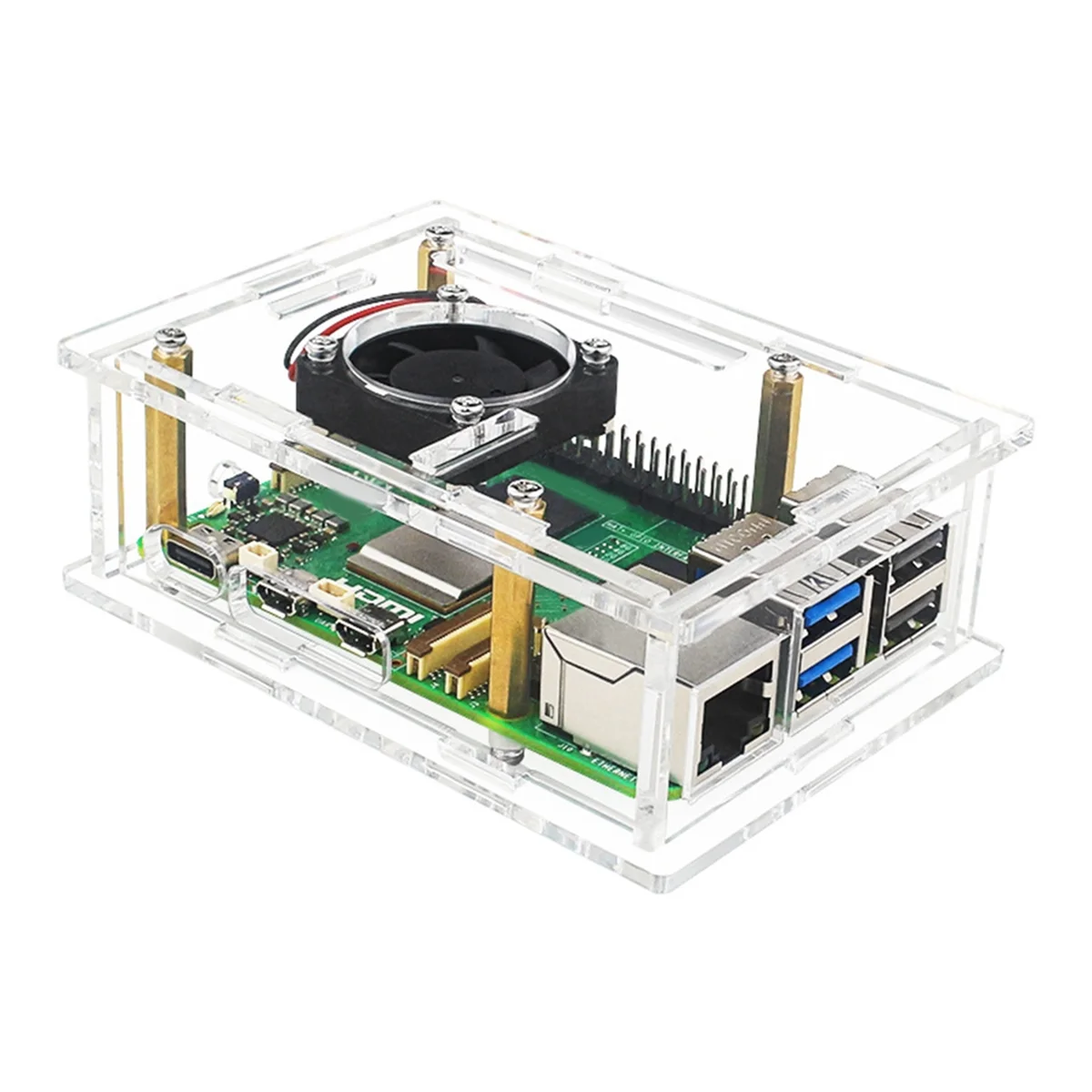 AT87-For Raspberry Pi 5 Acrylic Case Transparent Case with Cooling Fan for Pi 5 C
