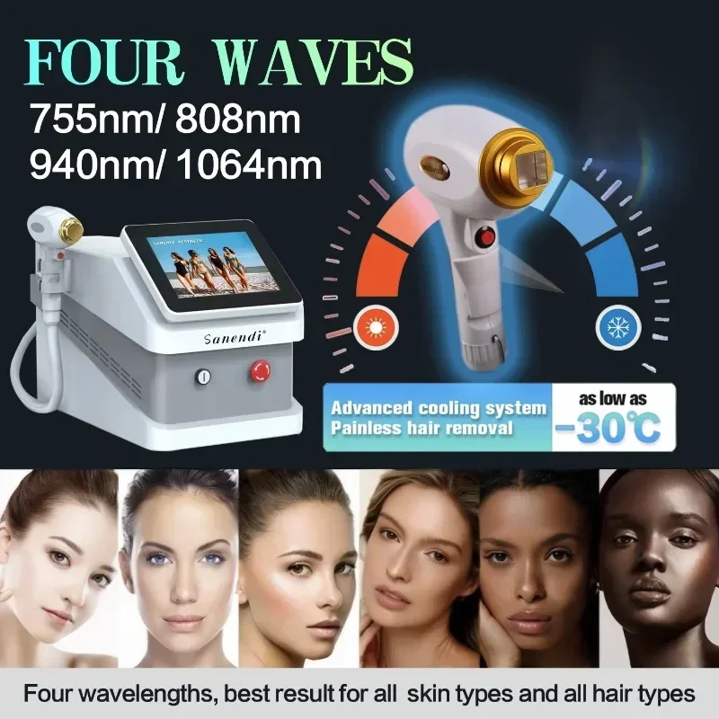 4 wavelength Diode Laser Hair Removal Machine 755 808 940 1064nm Facial Body Painless depiladora laser permanent makeup machines