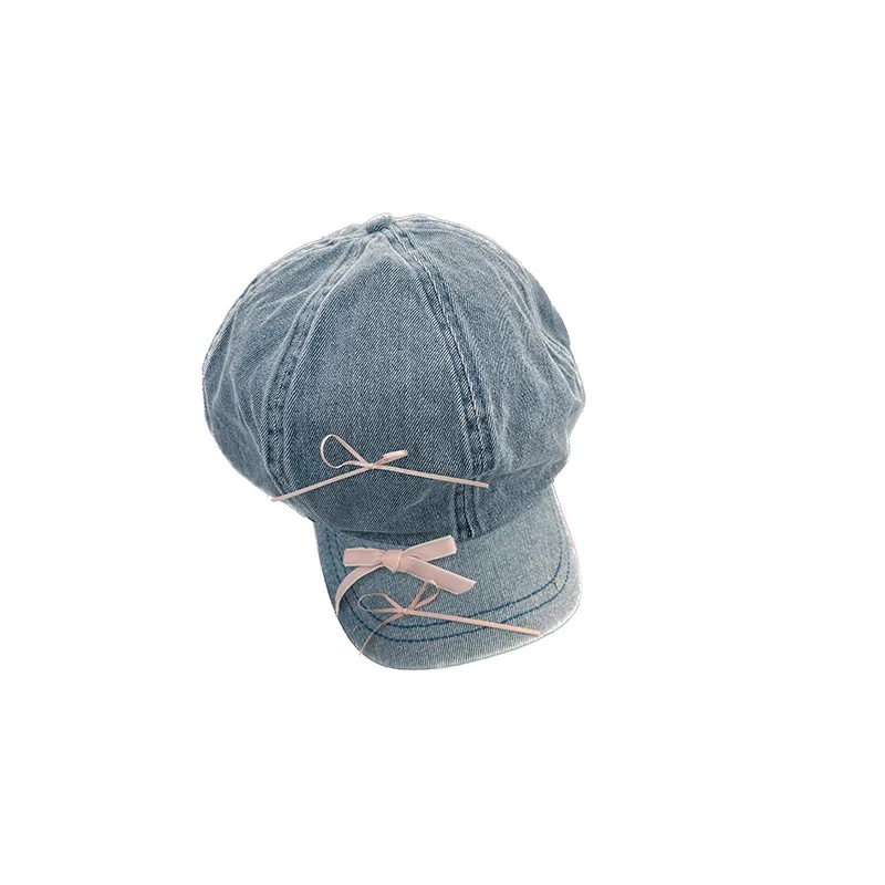 Ladies' Berets Korean Denim Bow Cute Sweet Kawaii Simple Verstaile Newsboy Caps High-quality Luxury Brand Artist Hats For Girl