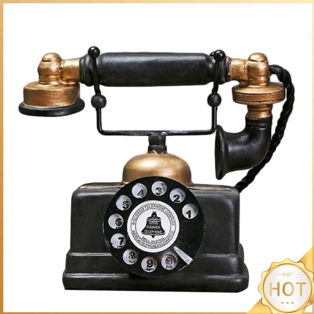Vintage Telephone Model Antique Desktop Ornament Craft Bar Home Decoration Gift Exquisite Workmanship Simple Atmosphere