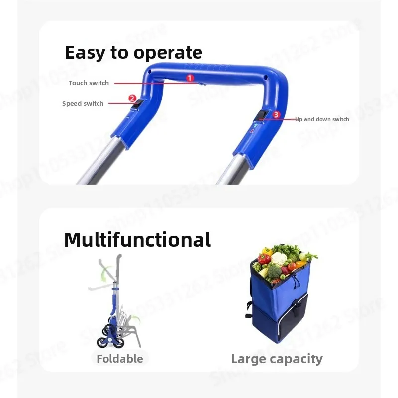 Electric Stair Climbing Shopping Trolley Foldable Power Assist Cart for Elderly Portable Hand Pull Grocery Walker with Battery