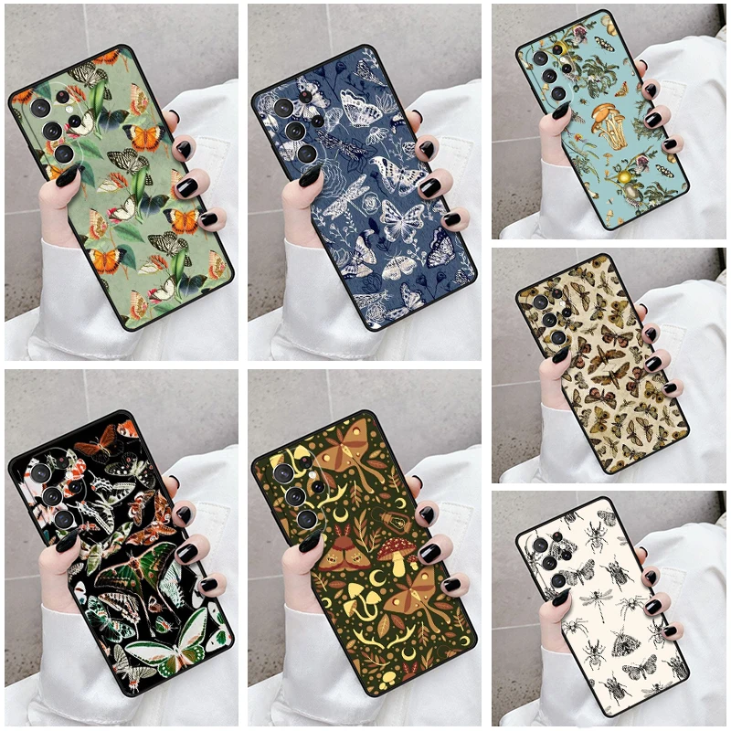 Phone Case For Samsung Galaxy S24 S23 S21fe S22 Ultra Plus Note 10 20 S8 S9 S10 Cover Moths insects botanical butterflies