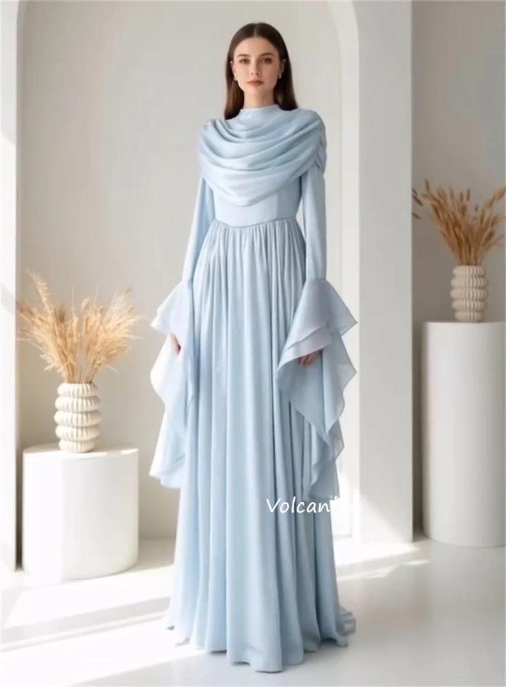 Vestidos largos personalizados de estilo chino con pliegues de gasa, corte en A, cuello alto, ocasiones a medida, moda de noche Formal