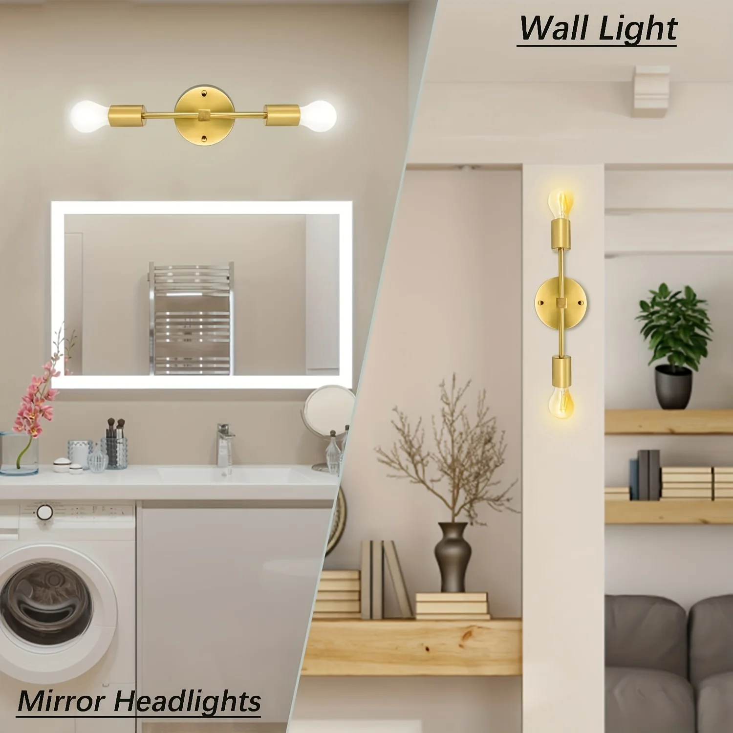 

Gold Bathroom Light Fixtures Modern Wall Sconce Gold 2 Light Vanity Light Fixture for Bathroom Over Mirror Mounted Vertically