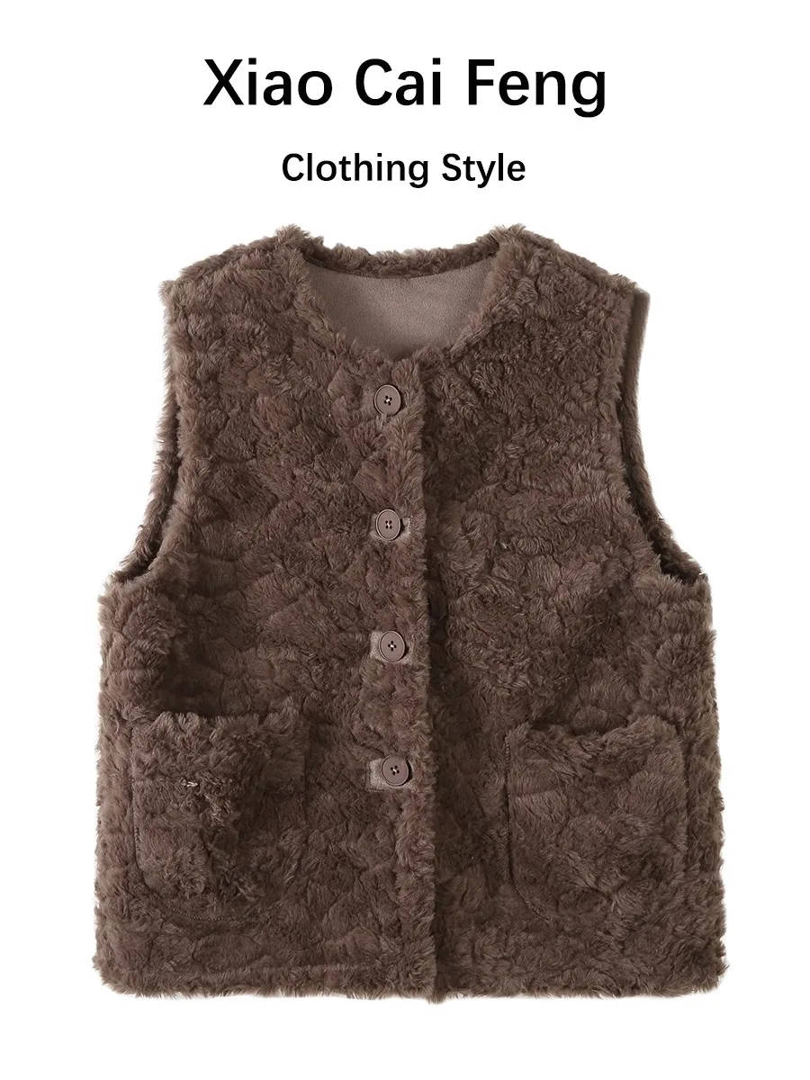 

Lamb Fur Collarl Women's Vest Winter Thiened Warm ort Coat One-Piece Svel round Ne Outerwear Commute Sle Cot...
