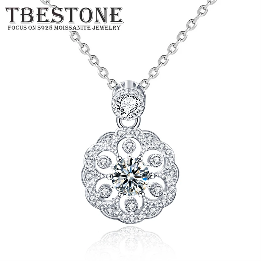 

Tbestone Necklace Women 100% S925 Sterling Silver Flower Hollow Shape Moissanite Pendant New Fashion Cute Party Holiday Jewelry