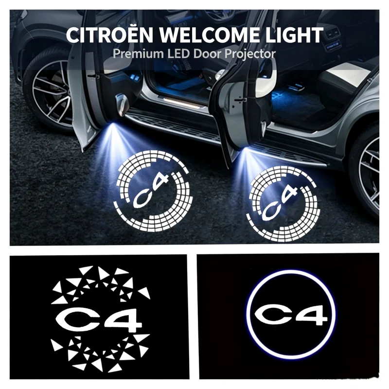 - 2PCS Ghost Shadow LED Car Door Courtesy Projector Welcome Lamps For Citroen C4 C‑Quatre Interior Modification Accessories
