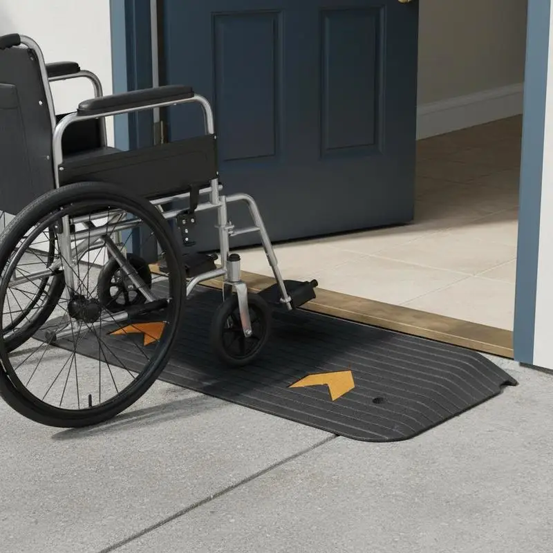 

Solid Curb Entryway 2" Rise For Wheelchair Scooter Walker, 33069 lbs Load Capacity Heavy Duty Textured Surface Recycled Material Black Straight Edge Ramp
