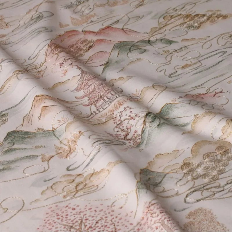 النمط الصيني التقليدي ألف ميل من الأنهار والجبال، قماش مطبوع مطرز باللؤلؤ، شاش كلاسيكي معطر بالحبر #1