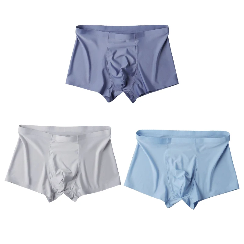 3PCS Men's Ice Silk Seamless Boxer Briefs Summer Casual Thin Shorts Panty Soft Intimate Underwear XL-3XL Male Solid Panties