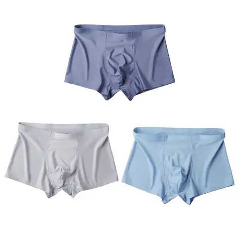 3PCS Men's Ice Silk Seamless Boxer Briefs Summer Casual Thin Shorts Panty Soft Intimate Underwear XL-3XL Male Solid Panties