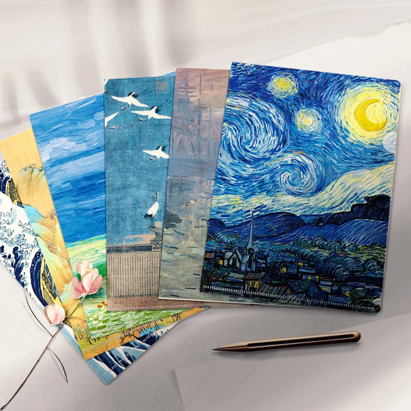File Folder A4 Files L-folder Time Gallery Van Gogh Star Moon Night Renaissance Oil Painting A4 Document Storage Bag File Holder