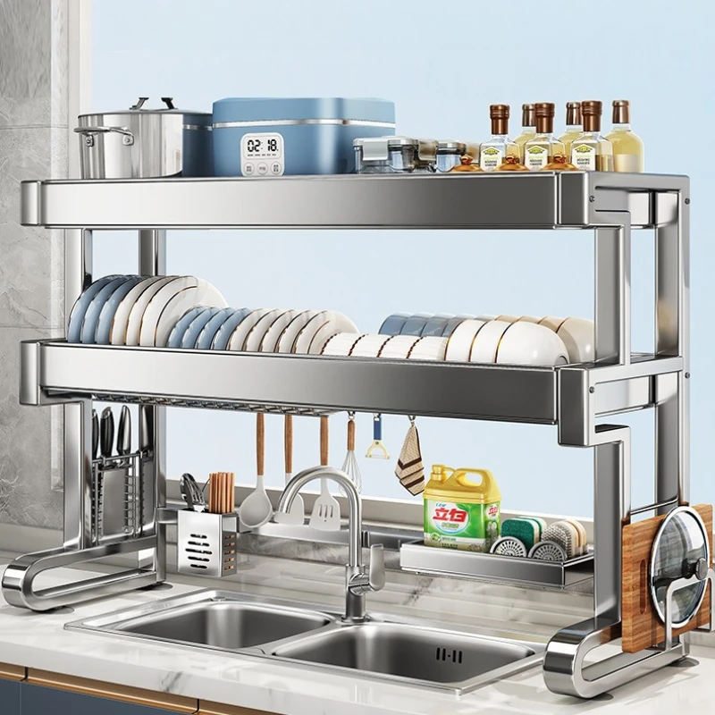 

‌Adjustable 304 Stainless Steel Dish Drainer Double Layer Expandable Sink Shelf Heavy Duty Utensil Holder with Large Capacity