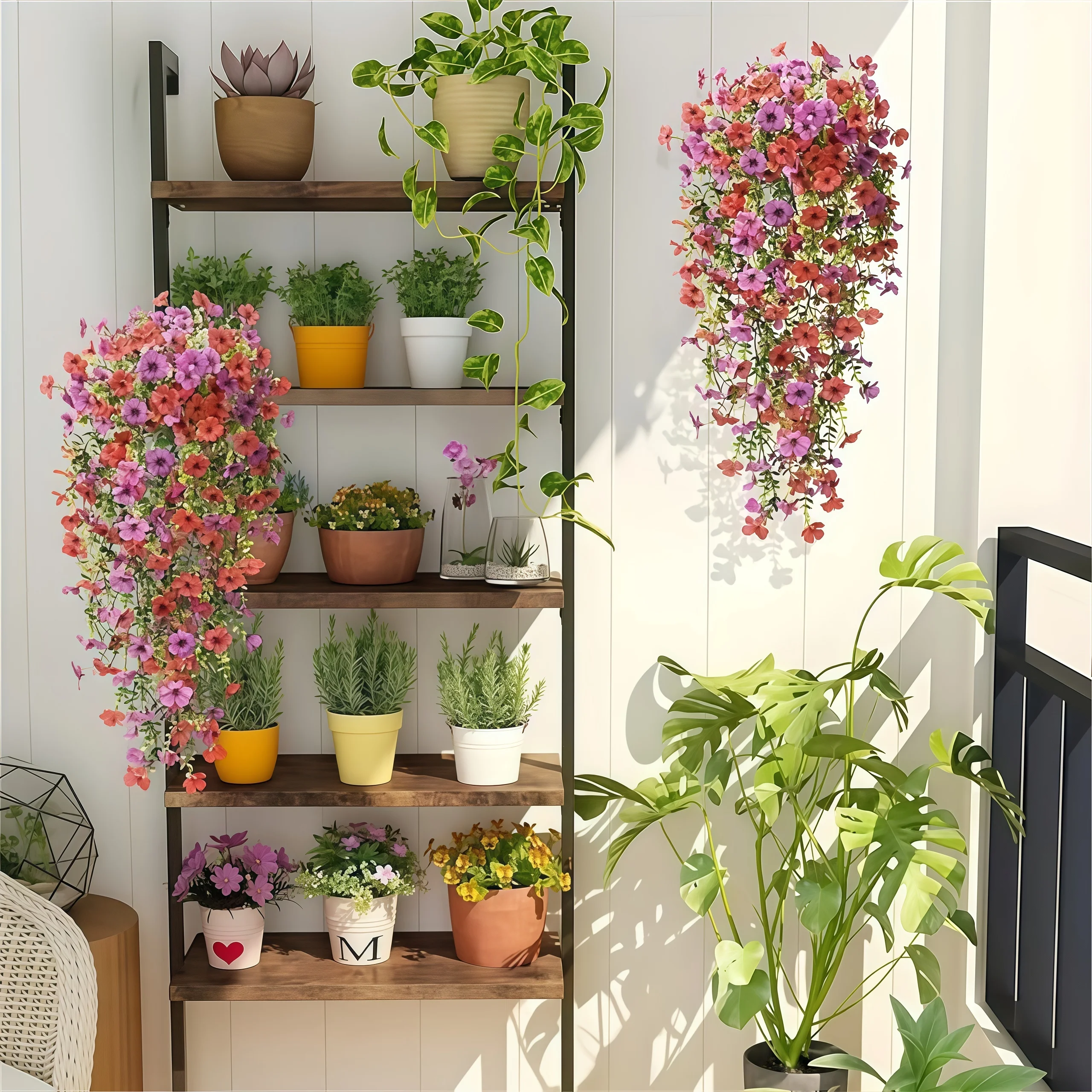 2 Stück/Packung künstliche Blumen, simulierte Pflanzen, Morning Glory Vines mit Eukalyptusblättern, für Hochzeitsdekoration zu Hause im Freien – Detail 5