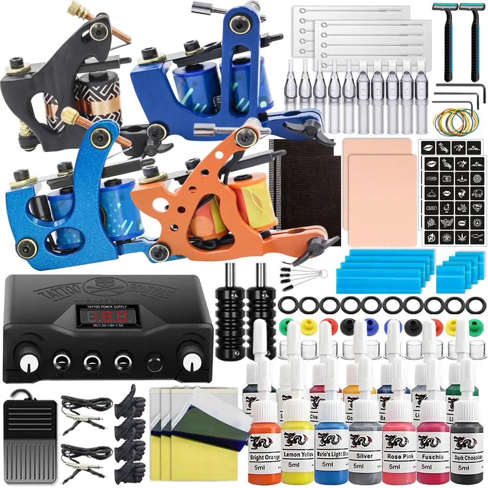 Complete Coil Tattoo Machine Kit Rotary Tattoo Machine Gun Set for Tattoo Beginners and Artists with Power Supply Tattoo Needles