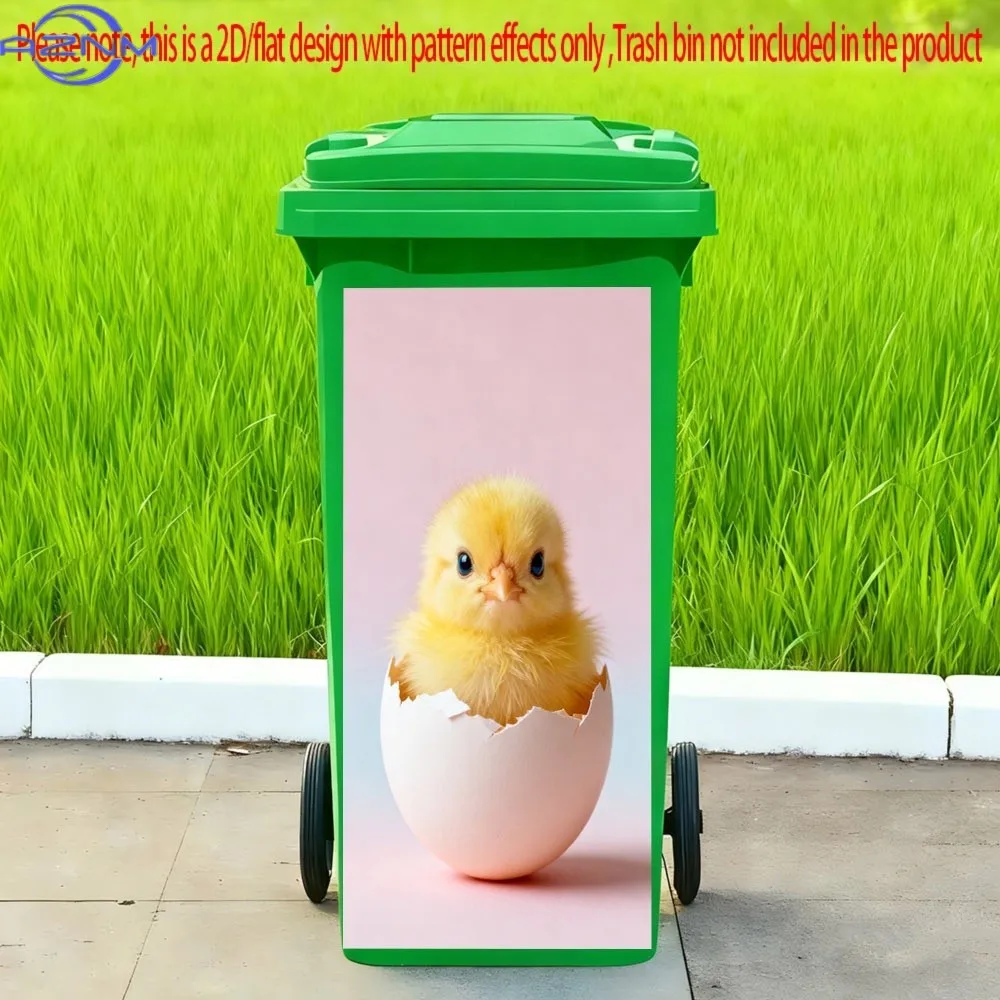 1pc 2D Flat Cute Newly Hatched Yellow Chick In Eggshell Pattern Trash Can Sticker Outdoors Waterproof Bin Stickers Self Adhesi