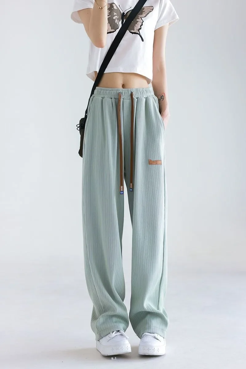 Korean Casual Commute High Waist Solid Color Wide Leg Pants Female Spring Summer Fashion Straight Trousers Y2k Women's Clothing