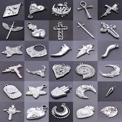 7Pcs Stainless Steel Gothic Egyptian Cross Sword Croix Charms Witchcraft Moon Star Sacred Heart Chilli Pendant Jewelry Wholesale