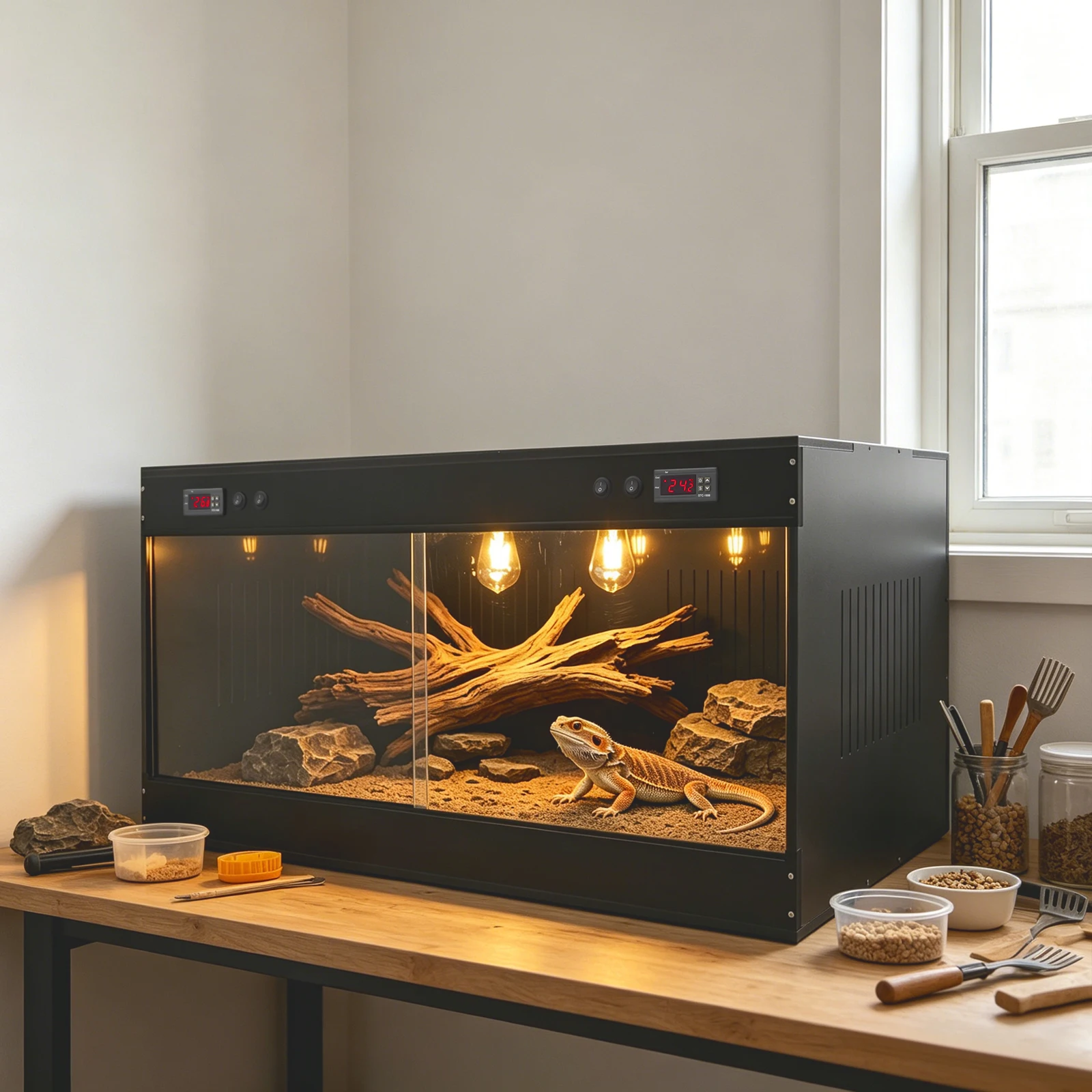 Reptile Tank, Large Reptile Terrarium with Viewing Window & Dual Temperature Controllers for Gecko Snake Turtle view 3