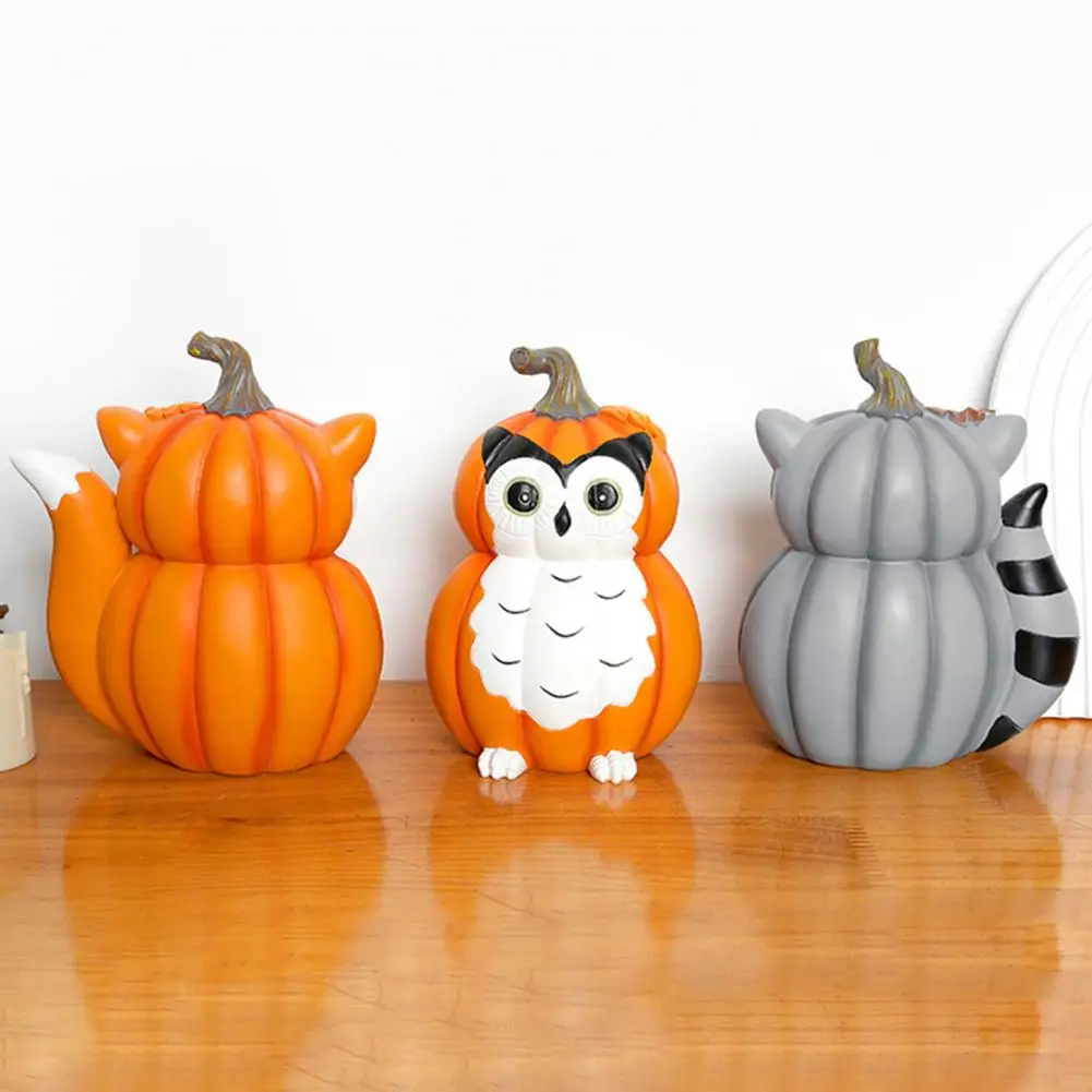 Durable Figurine Whimsical Halloween Pumpkin Figurines Fox Raccoon Night Owl Resin Statues for Indoor Outdoor Decor for Festive