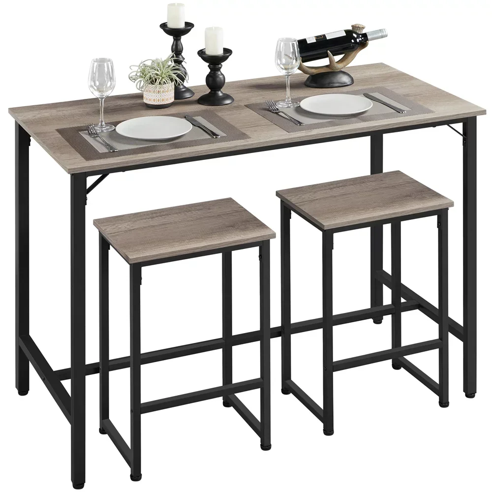 Dining/Bar/Kitchen Table Set with 2 Backless Stools, 35.4 In Height, Gray，43 Lbs，47.50 X 24.00 X 35.50 Inches