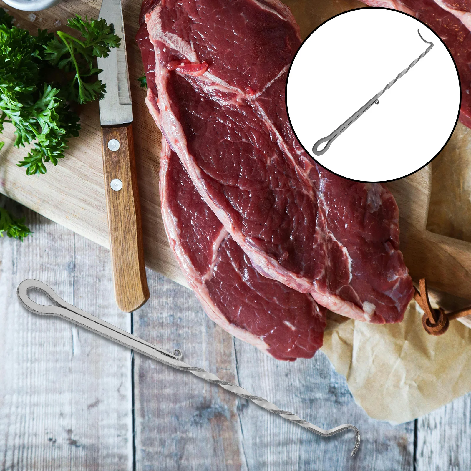 

Stainless Steel Meat Flippers Bbq Hook Handle Steak Flipper Barbecue Turner Food Flipper for Grilling Smoking Flipping Meat