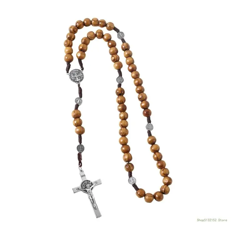 QX2E Rosary Beads Necklace with Pardon Crucifix Medals for Christian Believers