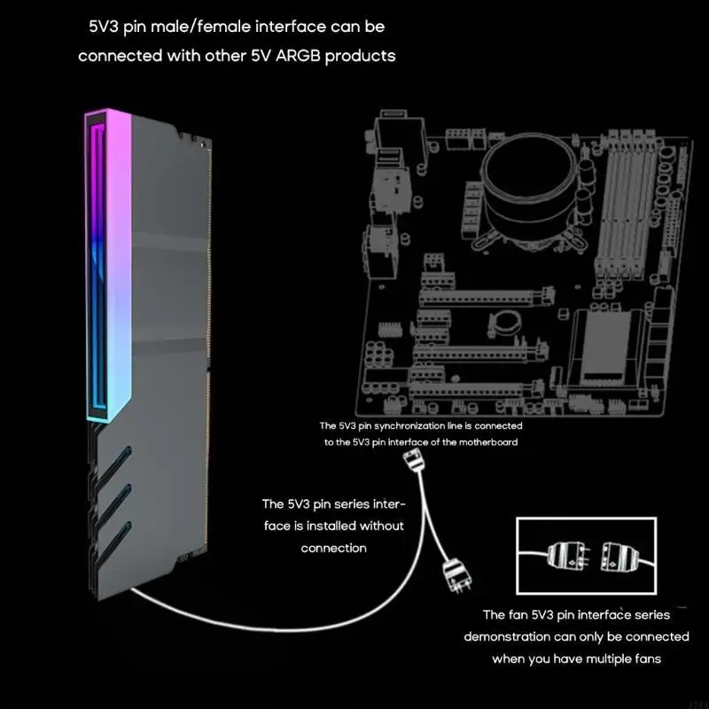 J78A Main Board Memory Card Heat Sink Cooler Vest 5V 3-Pin ARGB Chassis Decoration Motherboard Radiator Heatsink
