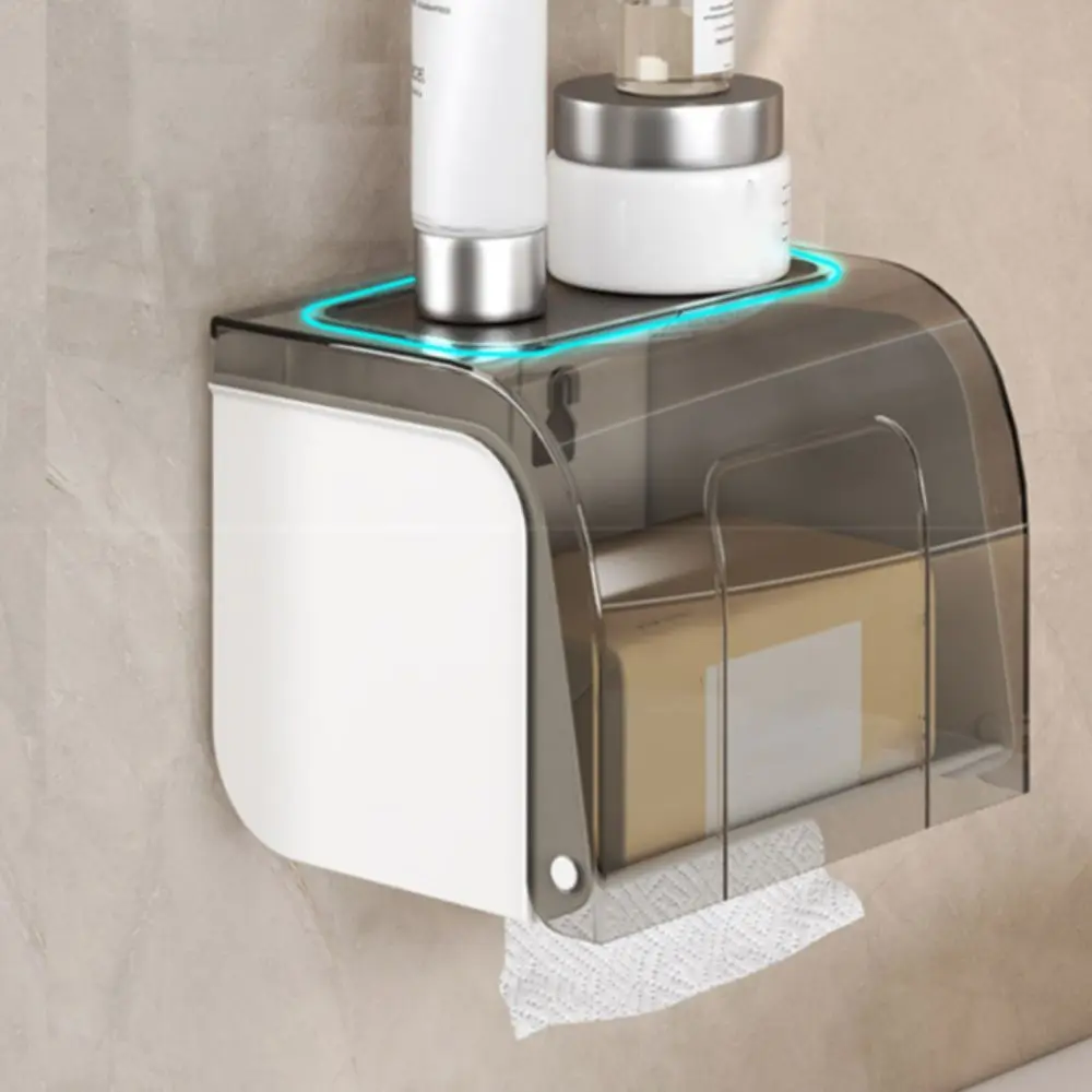 Durable Transparent Toilet Paper Holder Wall Mounted Non Perforated Tissue Holder Plastic Storage Rack Roll Paper Box Kitchen