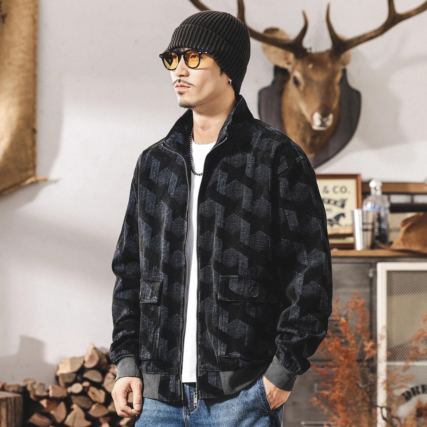 Men's autumn and winter retro heavyweight coat, trendy loose casual cardigan hoodie jacket