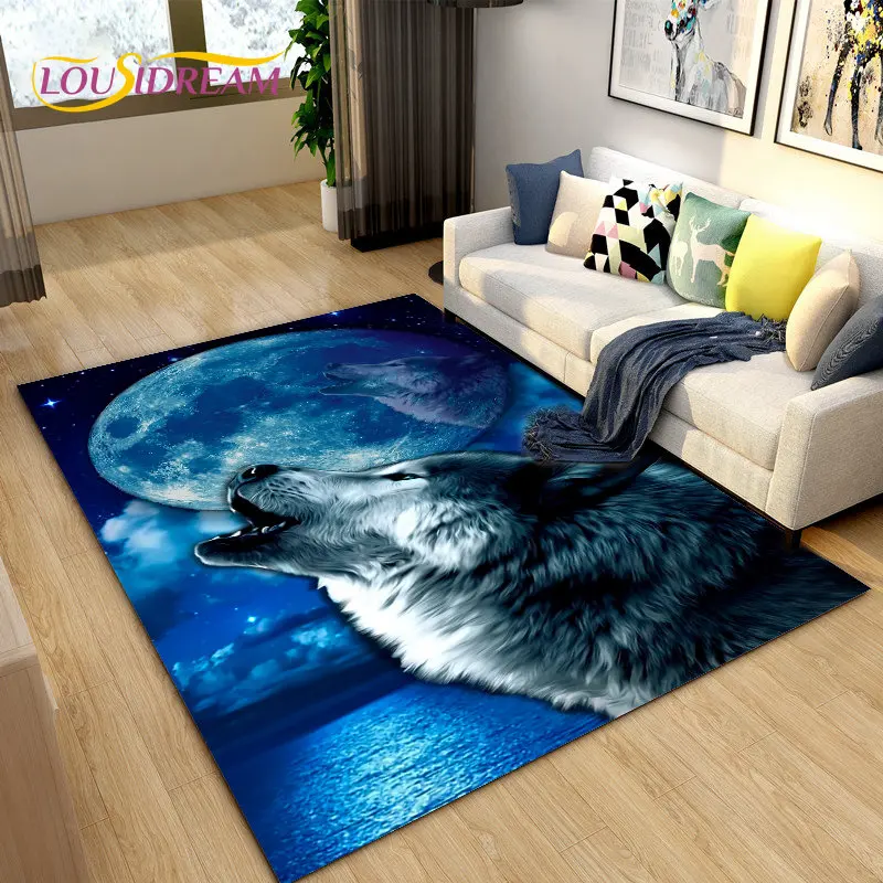 3D Wolf Spirit Animal Area Rug,Carpet Rug for Living Room Bedroom Sofa Doormat Decoration,Children Play Game Non-slip Floor Mat