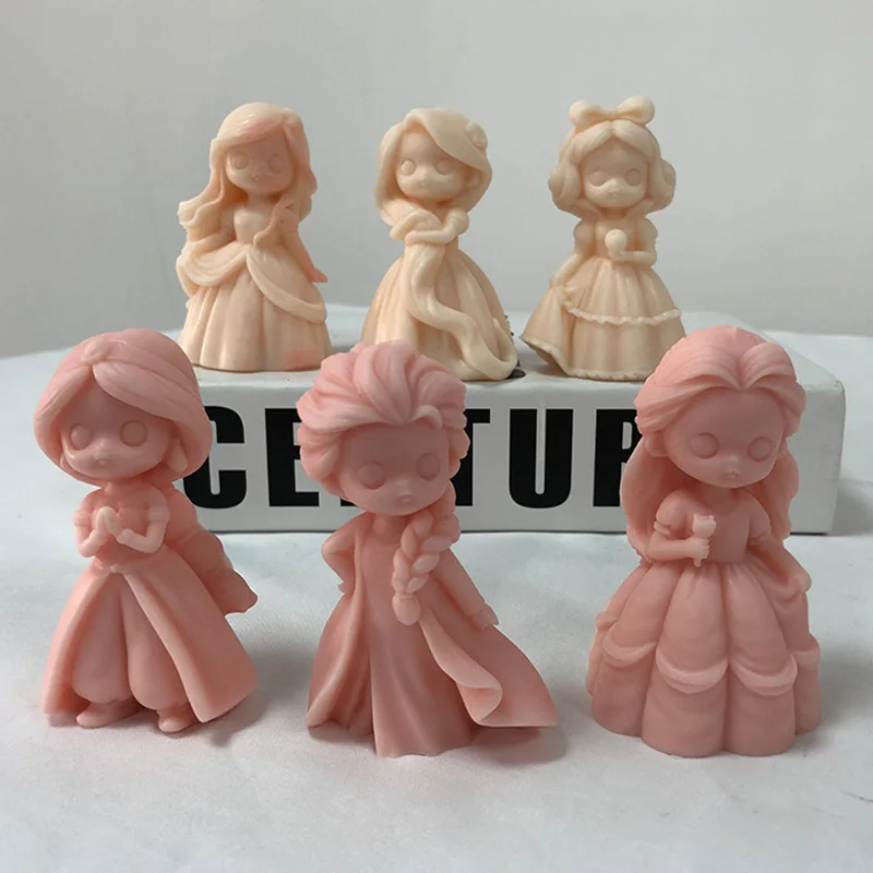 DIY Girl Doll Silicone mold 3D Princess Statue Resin Crafts Plaster mold Cute doll candle soap chocolate ice cube baking tools