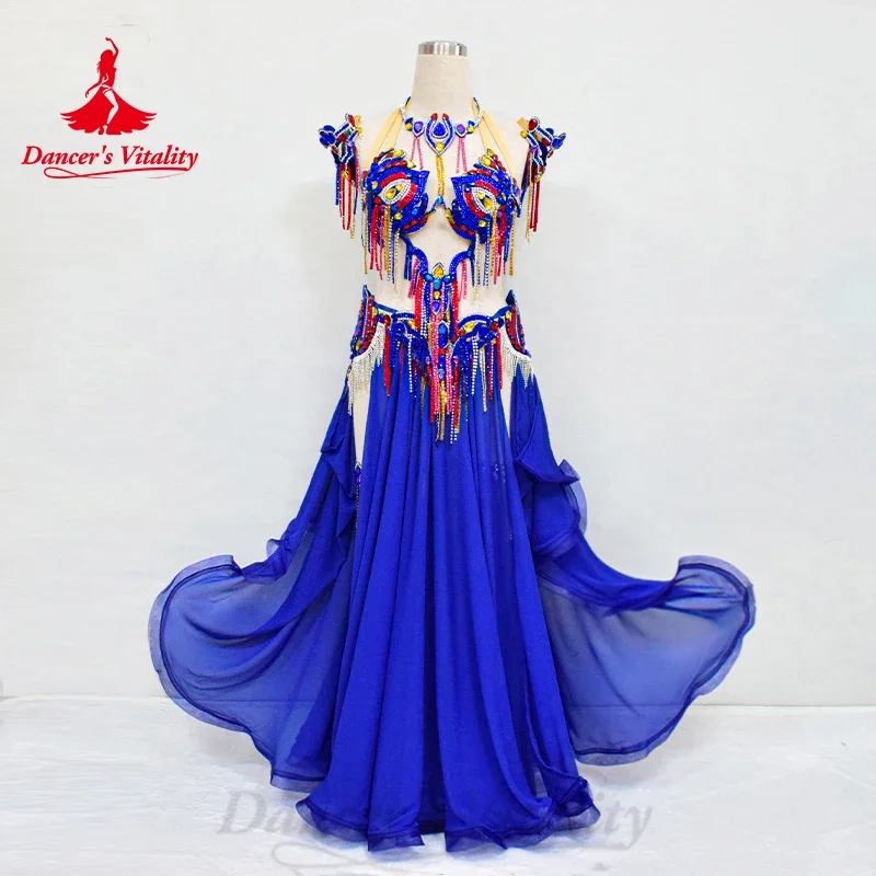 

BellyDance Costume Set Customized Luxury Rhinestone Bra+Sexy Split Chiffon Long Skirt 2pcs Oriental Dance Performance Clothing