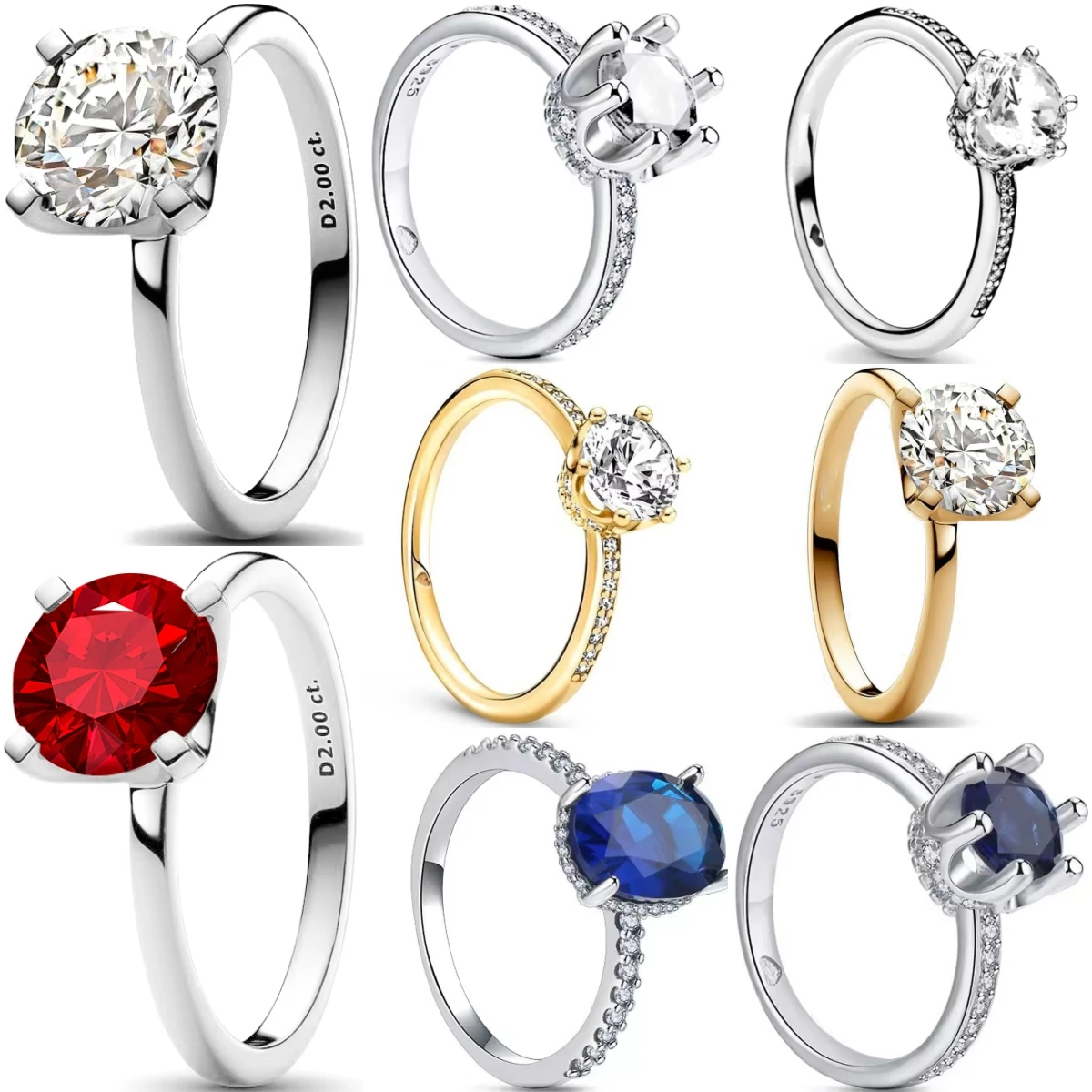 925 Sterling Silver Ring Women Blue Red White Zircon Fashion Jewelry Romantic Valentine's Engagement Party Trendy Gift