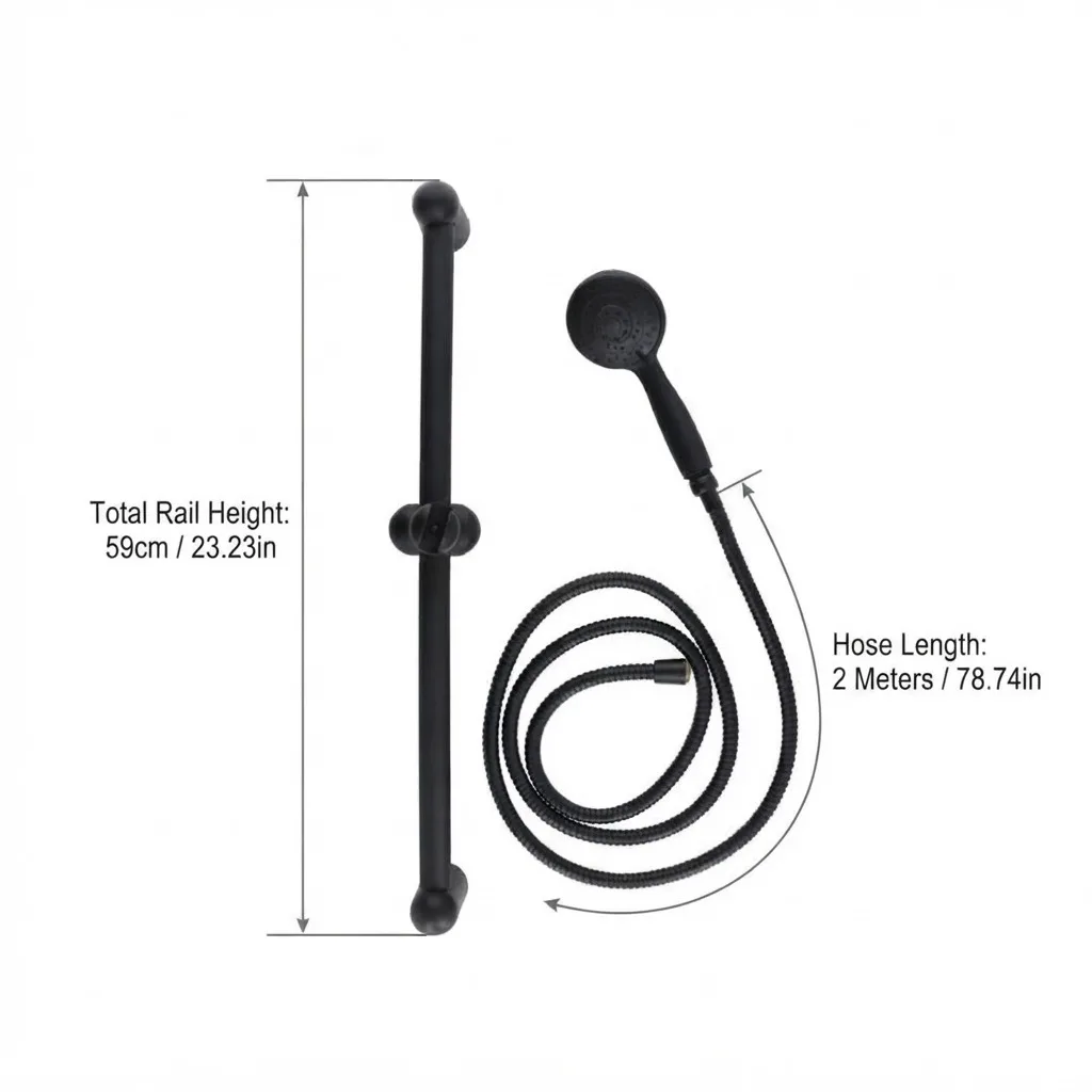 Conjunto de Ducha Negro Mate con Barra Deslizante de Acero Inoxidable de 59cm y Cabezal de Mano con 5 Modos de Chorro, Manguera Flexible de 2 Metros para Baño y Limpieza de Mascotas