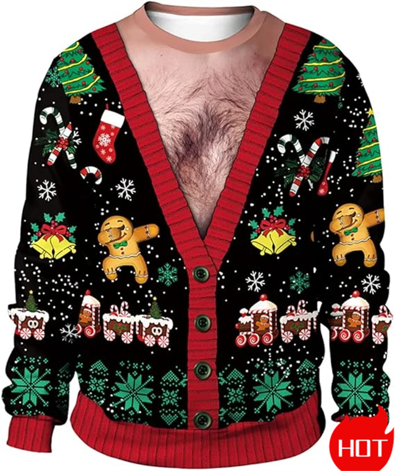 

Толстовки с 3D принтом и Рождеством, рождественские украшения с оленями, графические уродливые рождественские толстовки, новая мужская одежда, топ