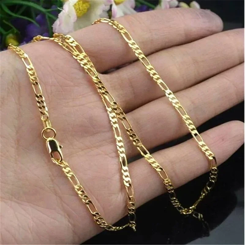 

Exquisite Fashion 18K Gold Necklace, Unisex, Length 16-30 Inches, Accessories 4mm Figaro Chain Necklace Daily WearO