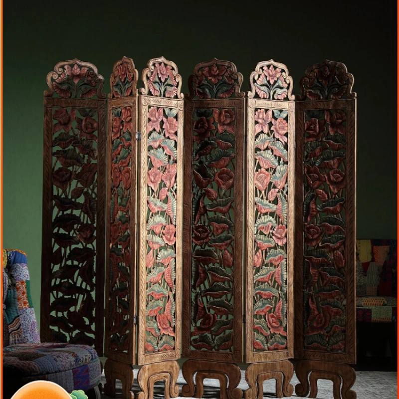 

Southeast Asia hand-carved solid wood painted porch wealth-gathering screen