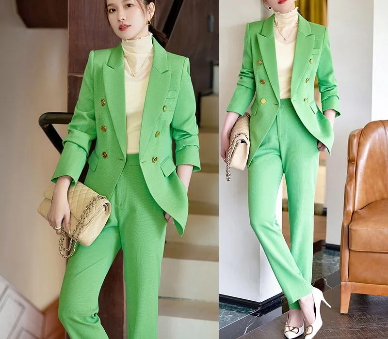 Tesco Elegant Office Lady Blazer Suit Autumn Women Casual Solid Chic Blazer 2 Pieces Formal Jacket And Pants Outfits Female Suit