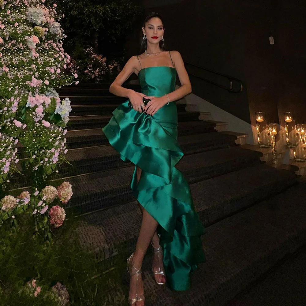 

Msikoods Vintage Evening Dresses 2023 Spaghetti strap Green Prom Gown Formal Occasion Dress Robes De Soirée Party Gowns