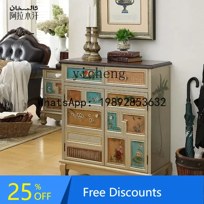 ABC  American rural solid wood shoe cabinet simple  locker retro dining edge European foyer cabinet